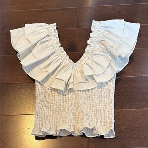 Lush Cream Smocked Ruffled Sleeveless Blouse